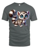 Cute Wide Eyed Baby Lemur Art Graphic T Shirt With Playful Charm - gray t-shirt on white background