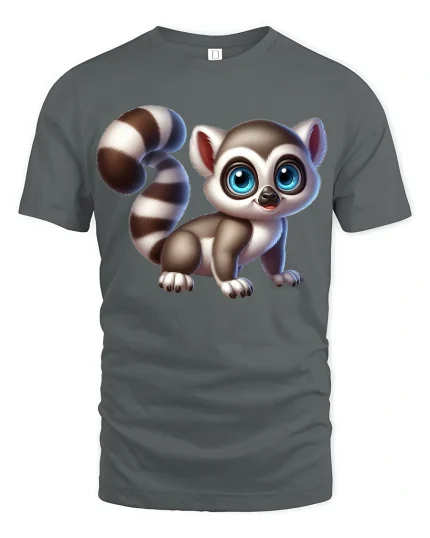 Cute Wide Eyed Baby Lemur Art Graphic T Shirt With Playful Charm - gray t-shirt on white background