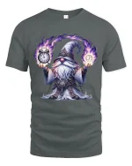 Mystic Time Wizard Cartoon Magic Clock Fantasy Graphic Tshirt - gray t-shirt on white background