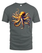 Colorful Octopus Ocean Art Graphic Tee With Bold Sea Energy - gray t-shirt on white background