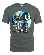 Mystical Moon Wizard Gnome Cartoon Graphic T Shirt Fantasy Art - gray t-shirt on white background