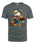 Vintage Gentleman Eagle Character Art Graphic T Shirt Style - gray t-shirt on white background