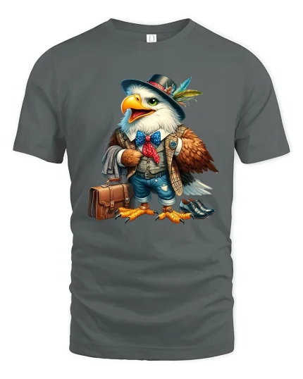 Vintage Gentleman Eagle Character Art Graphic T Shirt Style - gray t-shirt on white background