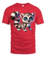 Cute Wide Eyed Baby Lemur Art Graphic T Shirt With Playful Charm - red t-shirt on white background