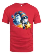 Cute Astronaut Gnome Riding Star Space Cartoon Graphic T Shirt - red t-shirt on white background