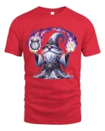 Mystic Time Wizard Cartoon Magic Clock Fantasy Graphic Tshirt - red t-shirt on white background