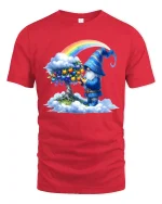 Rainbow Gnome Wizard Fantasy Art Cartoon Graphic T Shirt - red t-shirt on white background