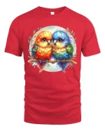 Colorful Love Birds Watercolor Art Graphic T Shirt Cute Style - red t-shirt on white background