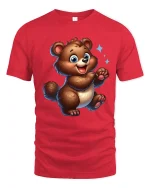 Cute Happy Bear Cartoon Art Graphic T Shirt Smiling Style - red t-shirt on white background