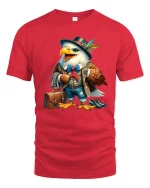 Vintage Gentleman Eagle Character Art Graphic T Shirt Style - red t-shirt on white background