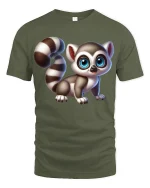 Cute Wide Eyed Baby Lemur Art Graphic T Shirt With Playful Charm - military green t-shirt on white background