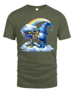 Rainbow Gnome Wizard Fantasy Art Cartoon Graphic T Shirt - military green t-shirt on white background
