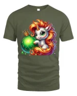 Cute Unicorn Fantasy Ornament Magic Cartoon Art Graphic Tee - military green t-shirt on white background