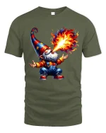 Funny Fire Breathing Wizard Gnome Cartoon Graphic T Shirt - military green t-shirt on white background