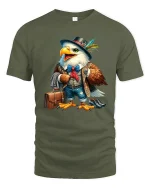 Vintage Gentleman Eagle Character Art Graphic T Shirt Style - military green t-shirt on white background