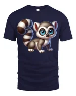 Cute Wide Eyed Baby Lemur Art Graphic T Shirt With Playful Charm - navy t-shirt on white background