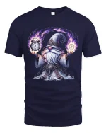 Mystic Time Wizard Cartoon Magic Clock Fantasy Graphic Tshirt - navy t-shirt on white background
