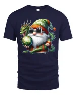 Mystic Dragon Gnome Wizard Fantasy Art Cartoon Graphic Tshirt - navy t-shirt on white background