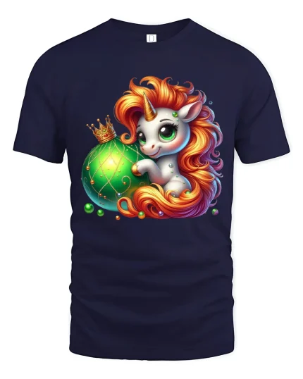 Cute Unicorn Fantasy Ornament Magic Cartoon Art Graphic Tee - navy t-shirt on white background