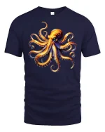 Colorful Octopus Ocean Art Graphic Tee With Bold Sea Energy - navy t-shirt on white background