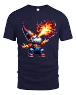 Funny Fire Breathing Wizard Gnome Cartoon Graphic T Shirt - navy t-shirt on white background