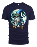 Mystical Moon Wizard Gnome Cartoon Graphic T Shirt Fantasy Art - navy t-shirt on white background