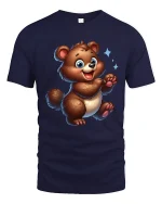Cute Happy Bear Cartoon Art Graphic T Shirt Smiling Style - navy t-shirt on white background