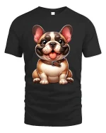 Cute Smiling Bulldog Cartoon Graphic T Shirt with Happy Vibes - black t-shirt on white background