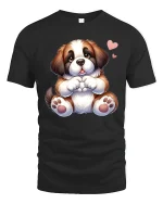 Cute Puppy Making Heart Shape Cartoon Graphic T Shirt with Love - black t-shirt on white background