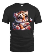 Cute Baby Tiger Cartoon Graphic T Shirt with Sweet Playful Charm - black t-shirt on white background