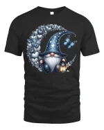 Mystical Gnome Moon Butterfly Fantasy Art Graphic T Shirt - black t-shirt on white background