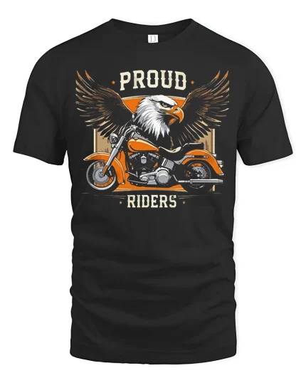 Proud Riders Eagle Motorcycle Graphic T Shirt with Bold Freedom Style - black t-shirt on white background