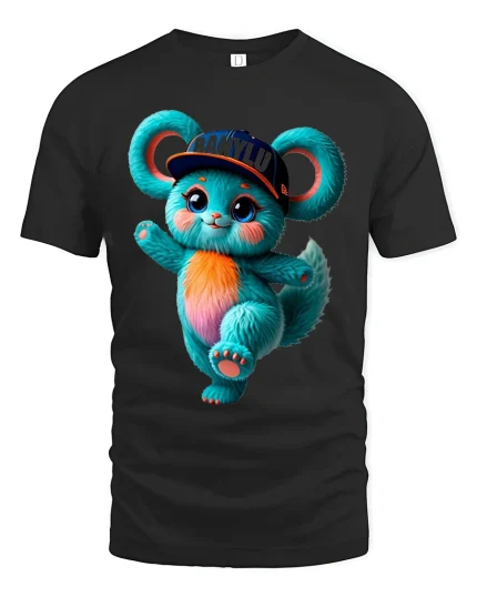 Cute Dancing Mouse Cartoon Graphic T Shirt with Playful Style - black t-shirt on white background
