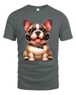 Cute Smiling Bulldog Cartoon Graphic T Shirt with Happy Vibes - gray t-shirt on white background