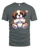 Cute Puppy Making Heart Shape Cartoon Graphic T Shirt with Love - gray t-shirt on white background