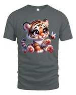 Cute Baby Tiger Cartoon Graphic T Shirt with Sweet Playful Charm - gray t-shirt on white background