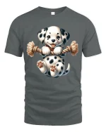Cute Dalmatian Puppy Playing with Rope Cartoon Graphic T Shirt - gray t-shirt on white background