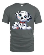 Cute Dalmatian Puppy Cartoon Graphic T Shirt with Sweet Happy Style - gray t-shirt on white background