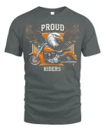 Proud Riders Eagle Motorcycle Graphic T Shirt with Bold Freedom Style - gray t-shirt on white background