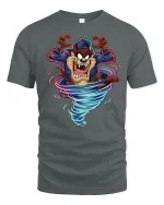 Crazy Tornado Wolf Cartoon Graphic T Shirt with Wild Energy Style - gray t-shirt on white background