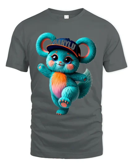 Cute Dancing Mouse Cartoon Graphic T Shirt with Playful Style - gray t-shirt on white background
