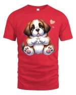 Cute Puppy Making Heart Shape Cartoon Graphic T Shirt with Love - red t-shirt on white background