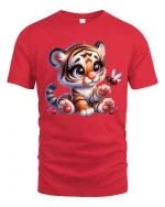 Cute Baby Tiger Cartoon Graphic T Shirt with Sweet Playful Charm - red t-shirt on white background