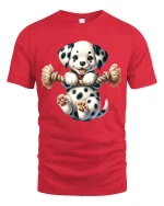 Cute Dalmatian Puppy Playing with Rope Cartoon Graphic T Shirt - red t-shirt on white background