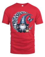 Mystical Gnome Moon Butterfly Fantasy Art Graphic T Shirt - red t-shirt on white background