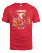 Proud Riders Eagle Motorcycle Graphic T Shirt with Bold Freedom Style - red t-shirt on white background