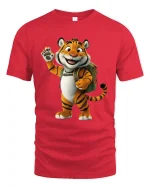 Cute Smiling Tiger Backpack Cartoon Adventure Graphic T Shirt - red t-shirt on white background
