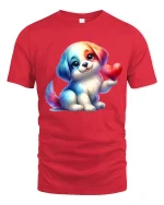 Cute Puppy Holding Heart Cartoon Graphic T Shirt with Sweet Love Vibes - red t-shirt on white background