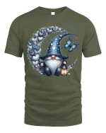 Mystical Gnome Moon Butterfly Fantasy Art Graphic T Shirt - military green t-shirt on white background