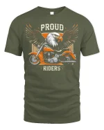 Proud Riders Eagle Motorcycle Graphic T Shirt with Bold Freedom Style - military green t-shirt on white background